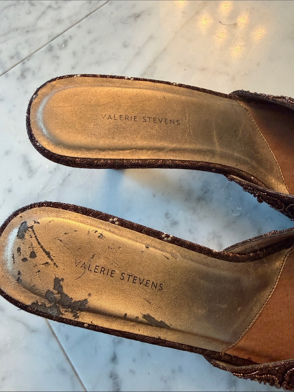 Valerie Stevens Bronze Beaded Pointed-Toe Mule Heels - Picture 5 of 5